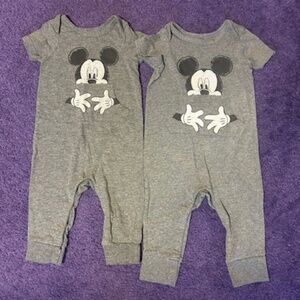 Mickey Mouse footless one piece with front pocket-x2- 6/9 months and 12 months